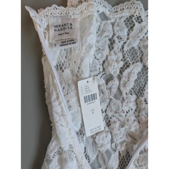 NWD Hemant & Nandita Sheer Lace Midi Dress Size S Ivory #NB460 - Picture 13 of 15